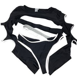 I Heart Raves Two Piece Set Backstage Baddie Black Reflective Silver Cutout XL